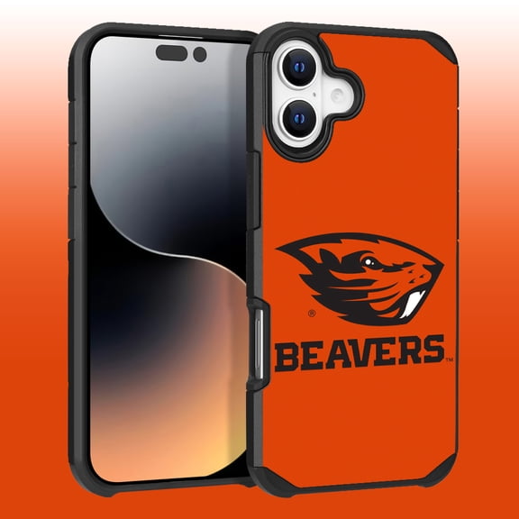 Apple iPhone 16 Plus (6.7) - Licensed NCAA of Oregon State University Beavers Logo on Orange Textured Dual Layer Case
