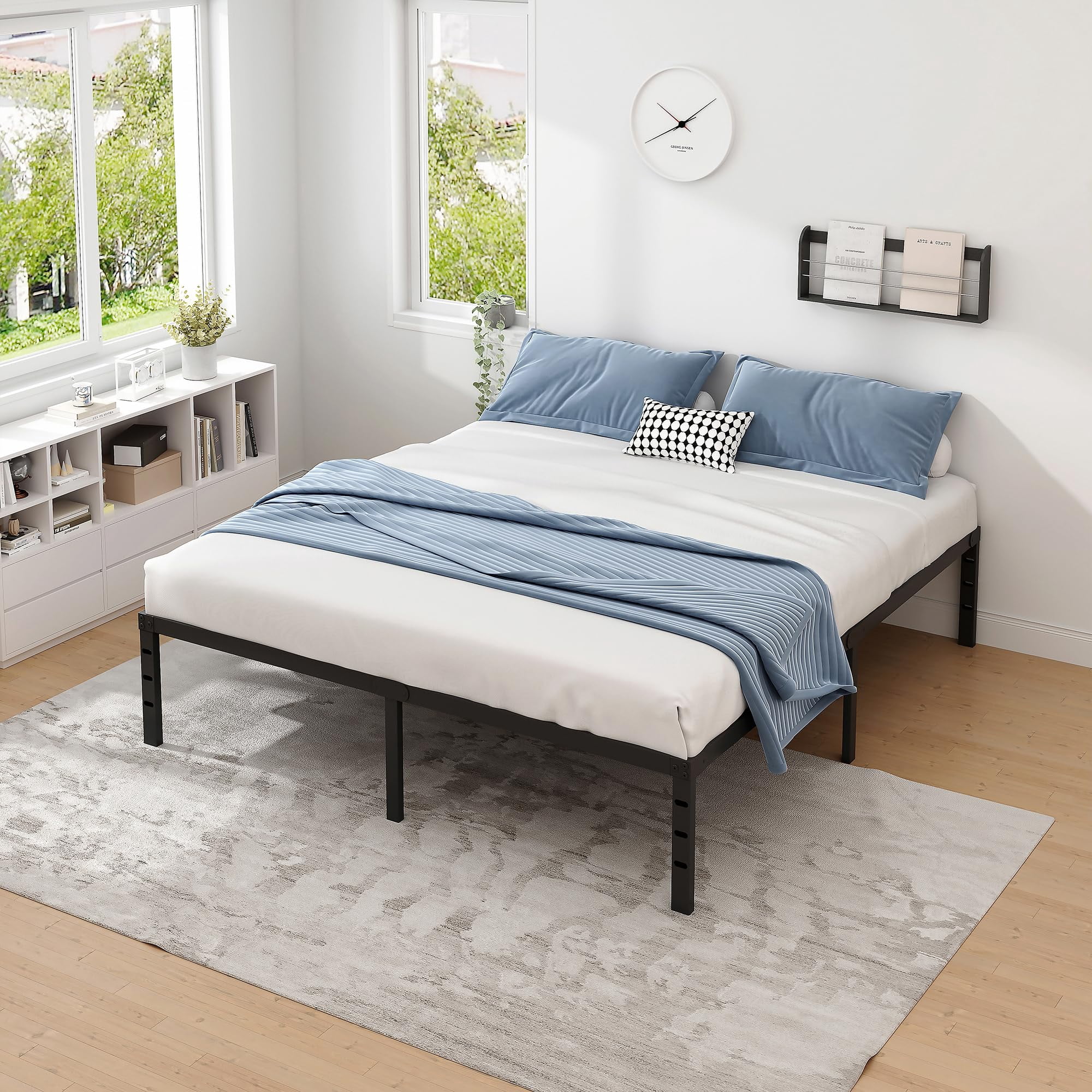 King Size Metal Bed Frame with Storage, Heavy Duty Sturdy Foundation, Easy Assembly, 14 Inch Height, Bedroom Furniture