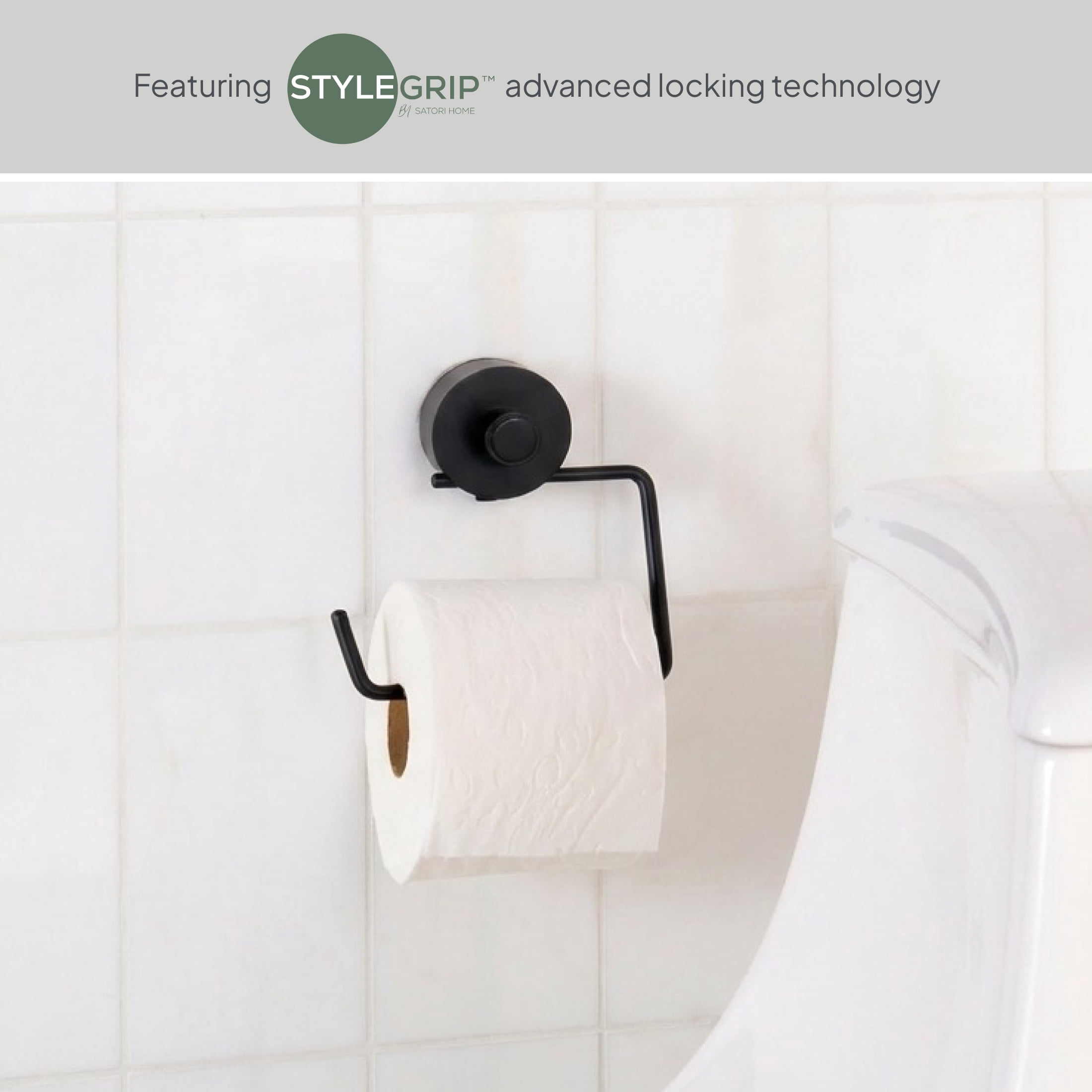 Better Homes & Gardens StyleGrip Suction Mount Towel Ring with Built-In Hook, Matte Black