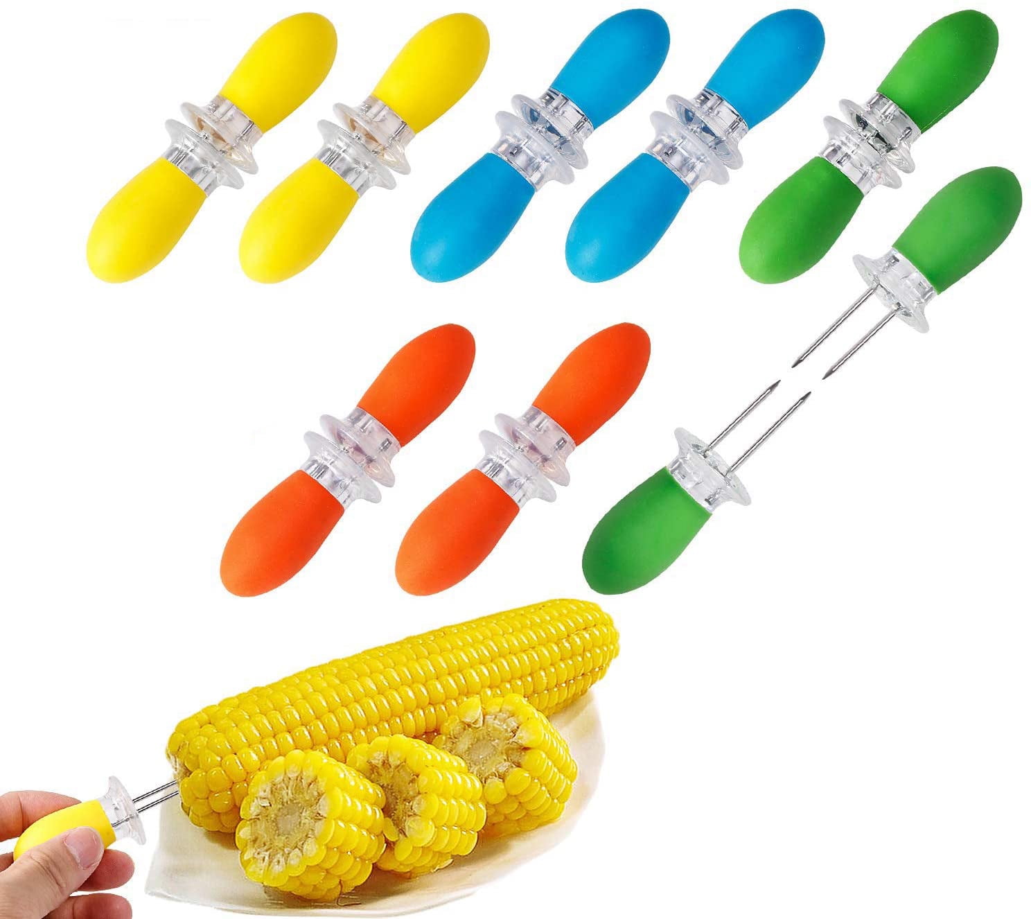 16 Pcs Stainless Steel Corn Cob Holders with Silicone Handle Interlocking Design Corn Skewers