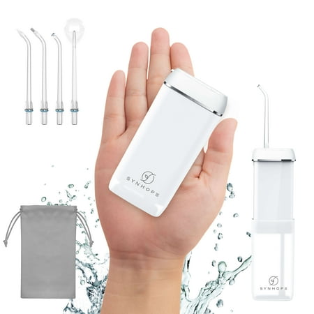SYNHOPE Mini Cordless Water Flosser - Portable Oral Irrigator with 3 Modes, Telescopic Water Tank, IPX7 Waterproof, White