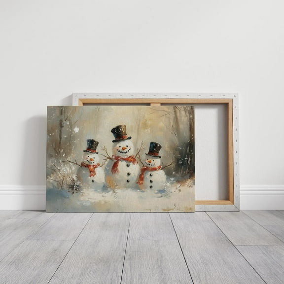 Velto Three Snowmen Canvas Wall Art – Winter Holiday Decor, Rustic Holiday Snow Scene, Holiday Art, Perfect Gift For Home Or Office Canvas, 8x10 0.75-Inch Pine Wood Frame