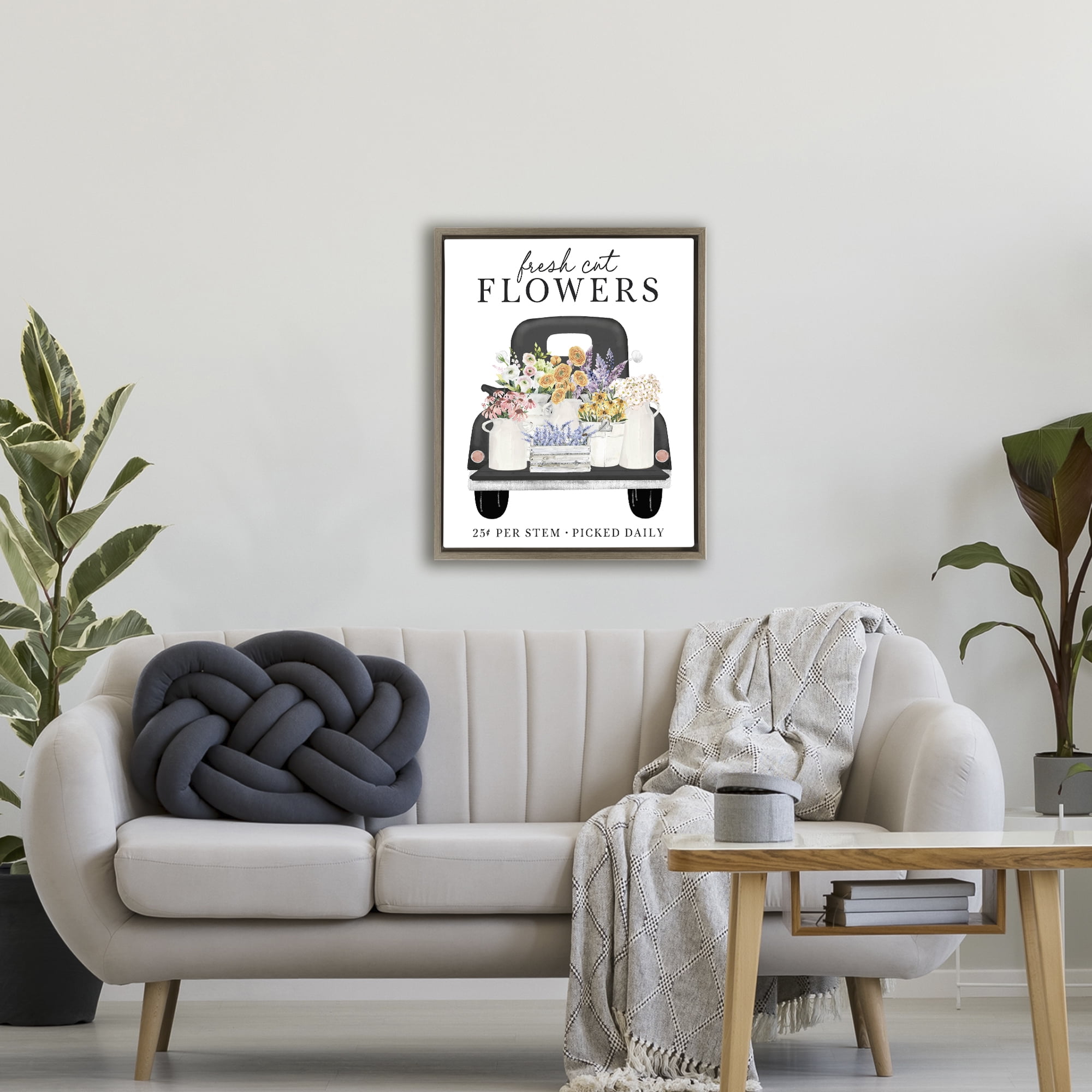 Fresh Flowers Picked Daily Brown Framed Floater Canvas Wall Art, design by Lettered and Lined