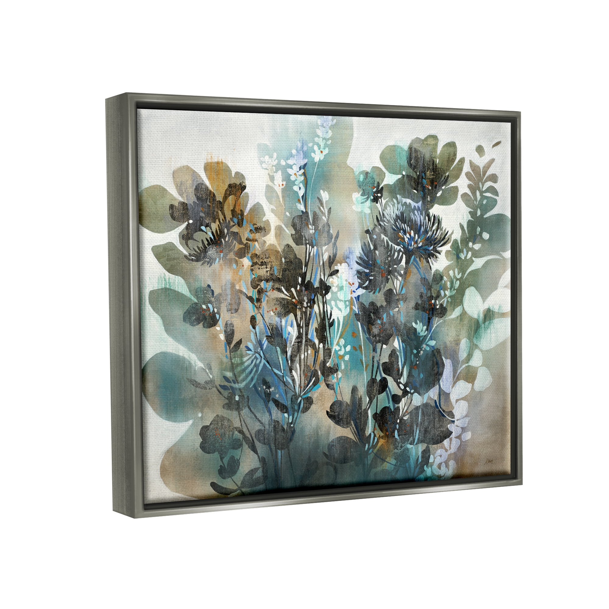 Stupell Overlapping Flower Sprigs Modern Shapes Abstract Painting Gray Floater Framed Art Print Wall Art