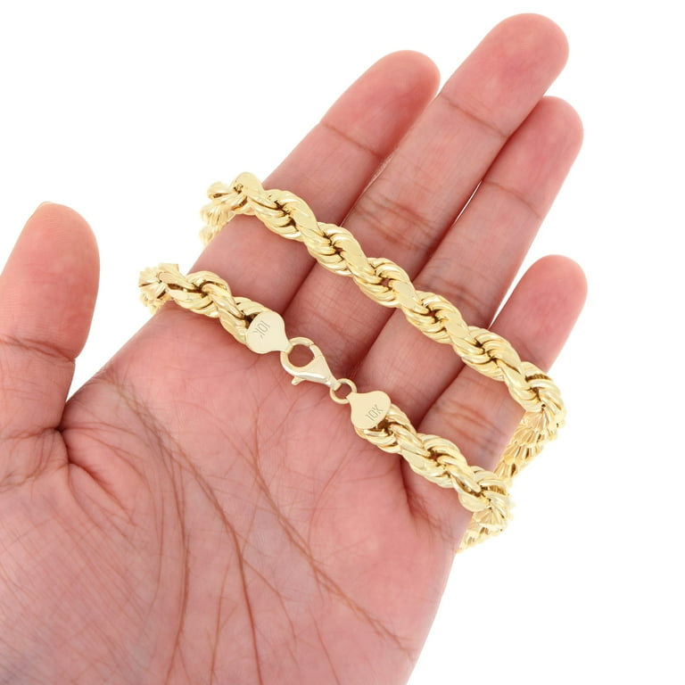 Nuragold 10k Yellow Gold 8mm Rope Chain Diamond Cut Bracelet, Mens