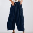 thumbnail image 3 of Pantalones holgados de mujer Pantalones casuales sueltos Pantalones de playa bohemios plisados ​​de color sólido simple FLhrweasw Nuevo, 3 of 7