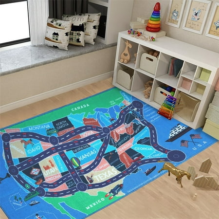 Kids Area Rugs Car Play Crawling Activity Mat Road Floor Game Carpets for Playroom Bedroom Classroom Educational Learning & Game 4' 11