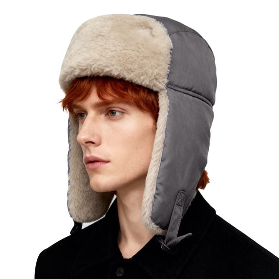 Ushanka Hat Winter Hats with Ear Flaps Warm Suedette Skiing Cap Hunting Hat Hiking, Camping, Hunting, Snowboarding Gray L