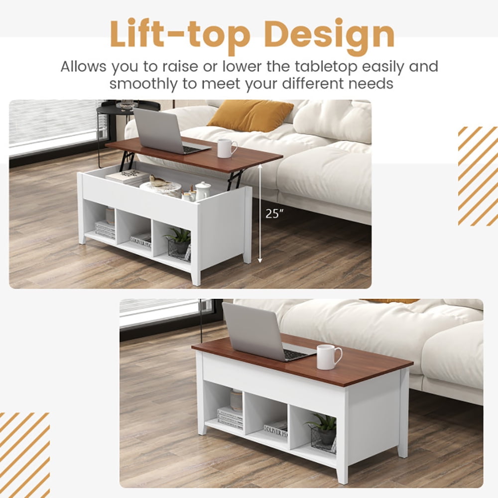 Finihen Lift Top Coffee Table, Lift Tabletop Dining Table, Lift Top Coffee Table with Hidden Storage Compartment, for Living Room, Office, White Finihen Lift Top Coffee Table, Lift Tabletop Dining Table, Lift Top Coffee Table with Hidden Storage Compartment, for Living Room, Office, White