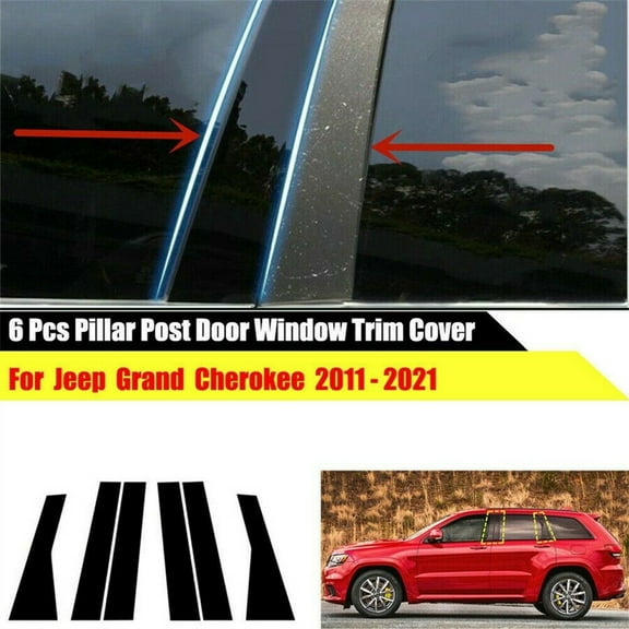 POSSBAY 6pcs Black Pillar Posts Door Window Trim Cover Kit For Jeep Grand Cherokee 11-21