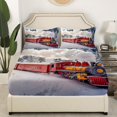 thumbnail image 3 of Erosebridal Red Retro Train Sheet Set Queen, White Snow Bedding Sets, 4pcs, 3 of 6