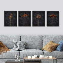 PixonSign Framed Wall Art Dark Moody Floral Prints, Set of 4 Wildflower Still Life Paintings, Minimalism Wall Décor, Nature Wilderness Adhesive Canvas Posters for Home Decor - 11"x14" Black