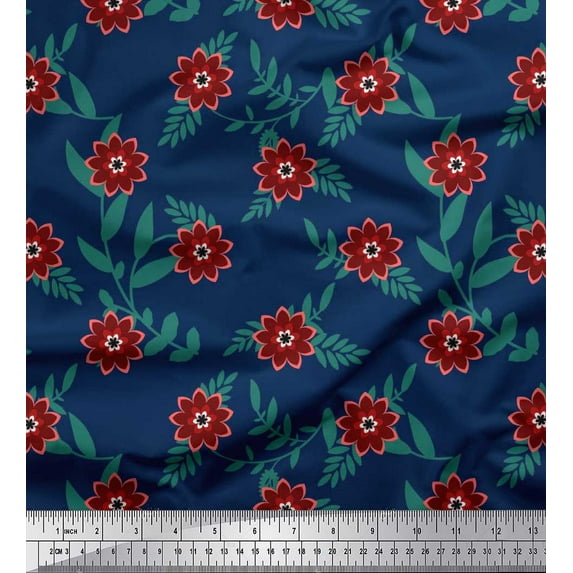 Soimoi Japan Crepe Satin Fabric Leaves & Floral Artistic Decor Fabric Printed Yard 42 Inch Wide