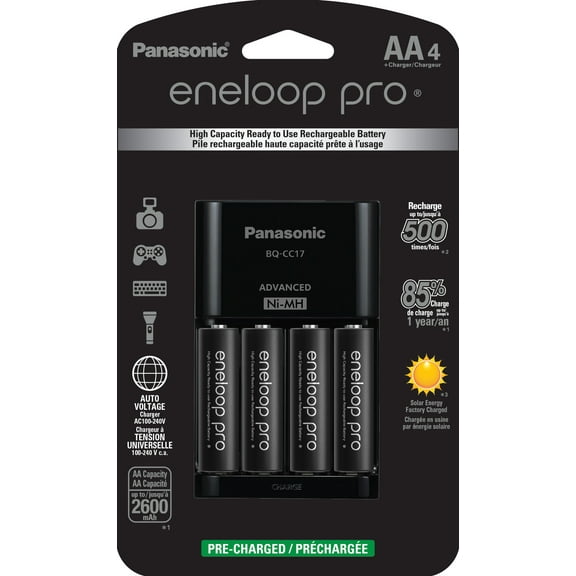Panasonic K-KJ17KHCA4A Advanced Battery Charger Pack with 4 AA eneloop pro High Capacity Ni-MH Rechargeable Batteries
