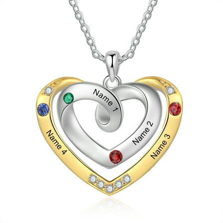 Mementos Personalized Rhodium Plated Brass Family Necklace for Women(Mom) with 4 Birthstones Names