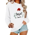 thumbnail image 2 of Ounisa Women Christmas Fleece Sweaters Long Sleeve Crewneck Blouse Pullover Christmas Hat Graphic Sweatshirts Holiday Graphic Shirts, 2 of 6