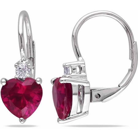 Tangelo 3-3/8 Carat T.G.W. Created Ruby and Created White Sapphire Sterling Silver Leverback Heart Earrings