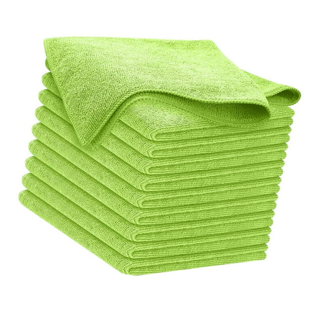 10 paños de limpieza de microfibra, toalla de limpieza para platos húmedos y secos, toalla absorbente para platos, ollas de oficina y lavar platos. Verde