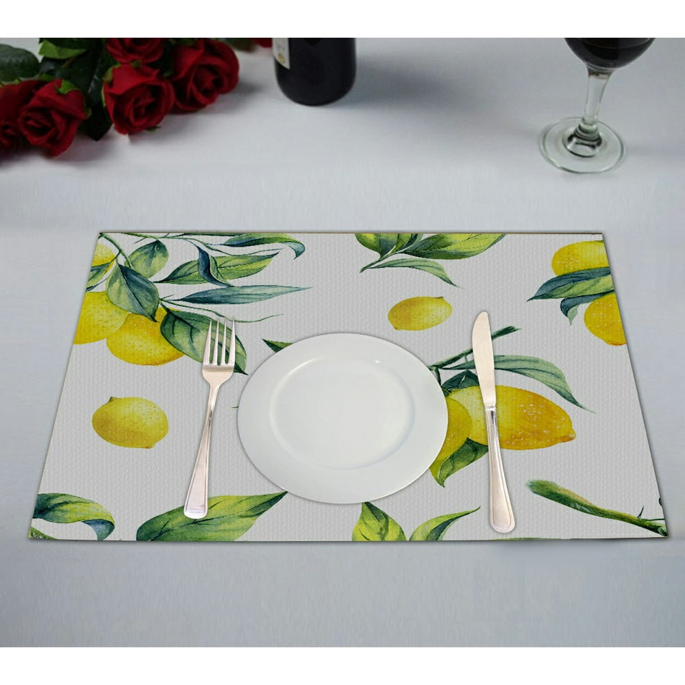 ABPHQTO Lemon White Table Placemat Food Mat 12x18 Inch,Pack of 2