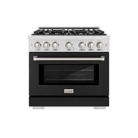 ZLINE 36 in. 5.2 cu. ft. Dual Fuel Range with 6 Burner Gas Cooktop and Electric Convection Oven in DuraSnow Stainless Steel with Black Matte Door (HDRS-BLM-36)