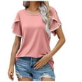 thumbnail image 1 of Timegard Hauts pour Femmes Été Col Rond Manches Courtes Pétale Blouses Confortables Chic Décontracté Tuniques, 1 of 5
