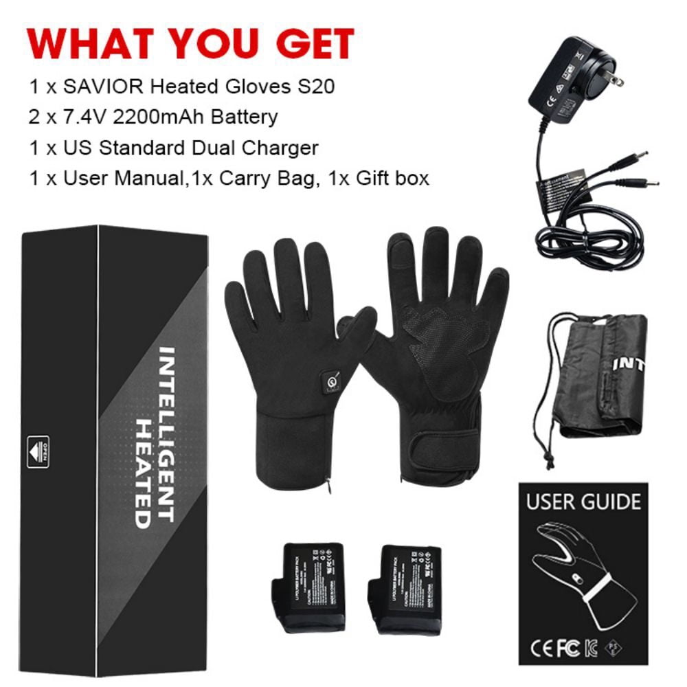 Savior Heat Full Finnger Winter Skiing Gloves Electric Heated Glove for Men Women Rechargeable Battery Waterproof Hand Warmer Winter Cycling Riding