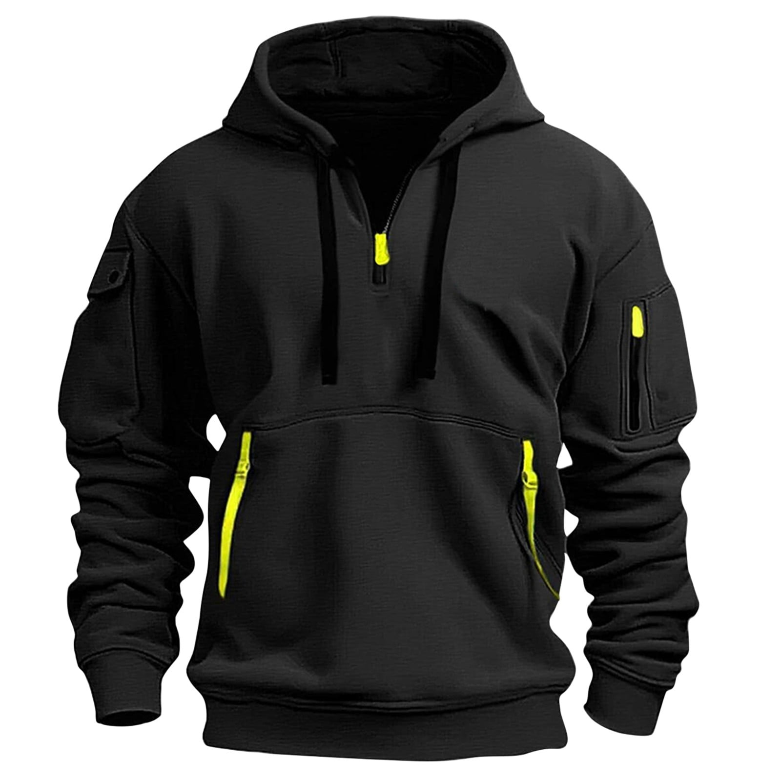 Tactical Hoodies for Men Military Quarter Zip Pullover Cargo Hoodie Fleece Lined Sweatshirt with Pockets Black M