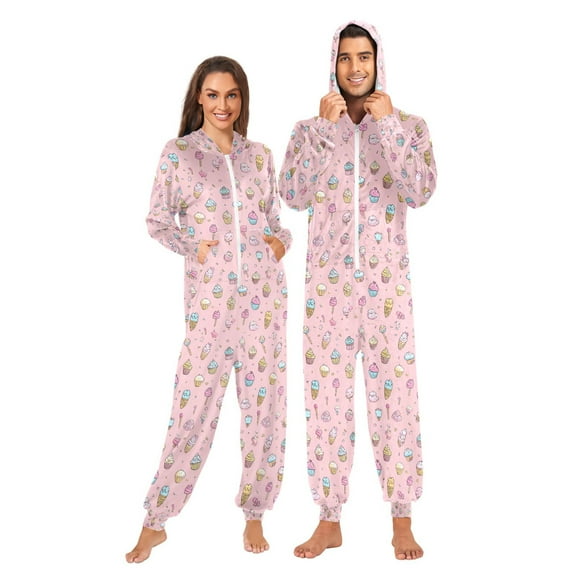 Adult Christmas Onesie Mini Ice Cream Cake Adult Zipper One-Piece Pajamas Unisex Pajamas with Pockets