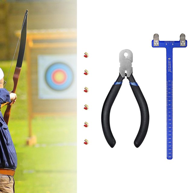 Durable Archery Bow String Nocking Points Pliers String D Loop Nock Points Tool Set with 6 Pieces Brass Nocking Buckle for Compound Recurve Bow Azul Baoblaze Alicates de tiro con arco