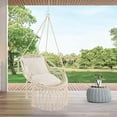 thumbnail image 2 of Costway Indoor Outdoor Macrame Swing with Soft Seat Cushions Sturdy Hanging Rope & Chain, 2 of 9