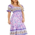 thumbnail image 3 of EIGTHTAIL Robe Midi pour Femme à Manches Courtes Bouffantes, Encolure Carrée Élastique, Imprimé Floral, Décontractée et Fluide, Robes d'Été, 3 of 5