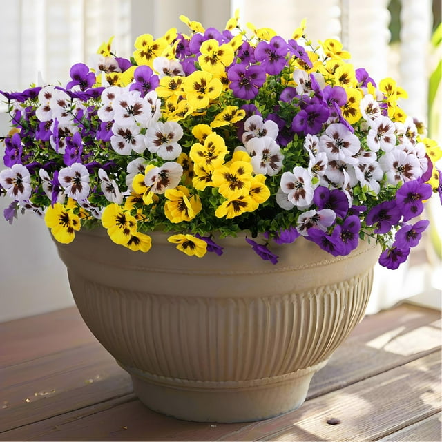 Rodazo de flores artificiales falsas de Pansy para exteriores, 36 paquetes