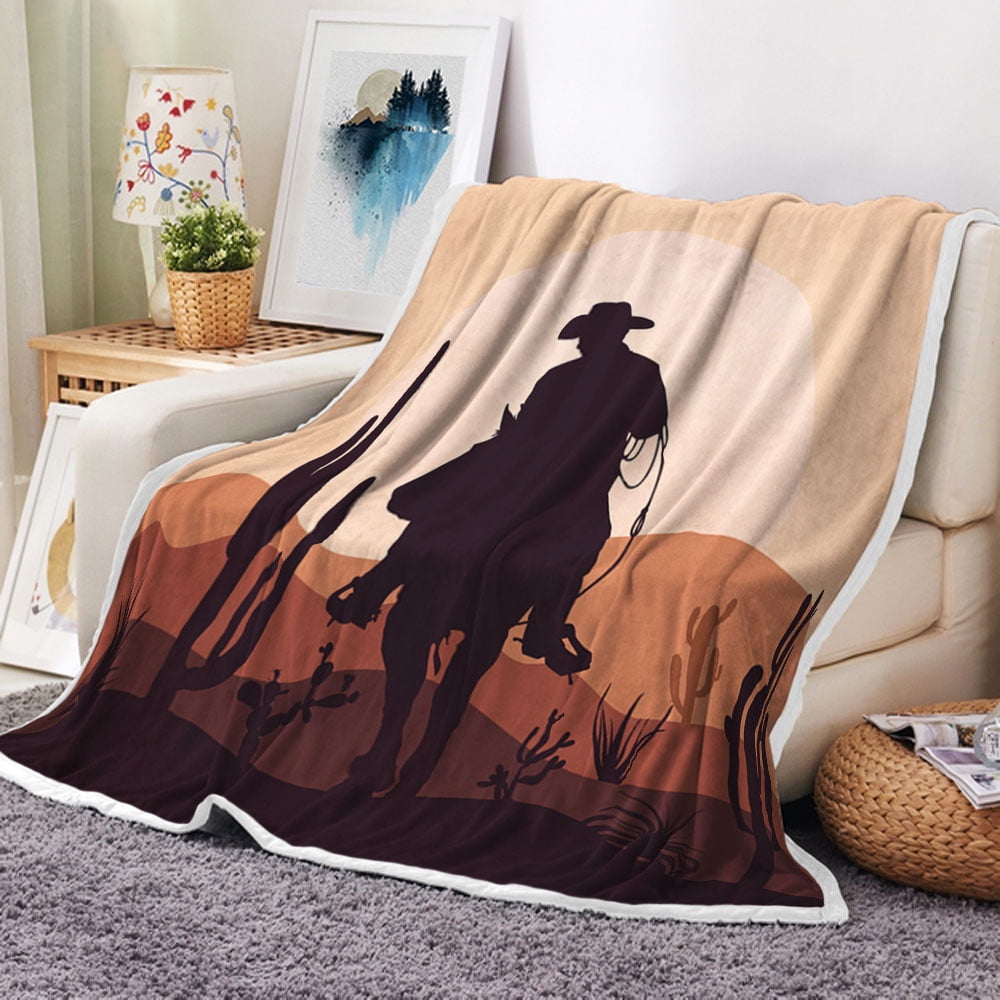 Western Cowboy Chunky Throw Blanket for Couch Bedroom Bedding Decor