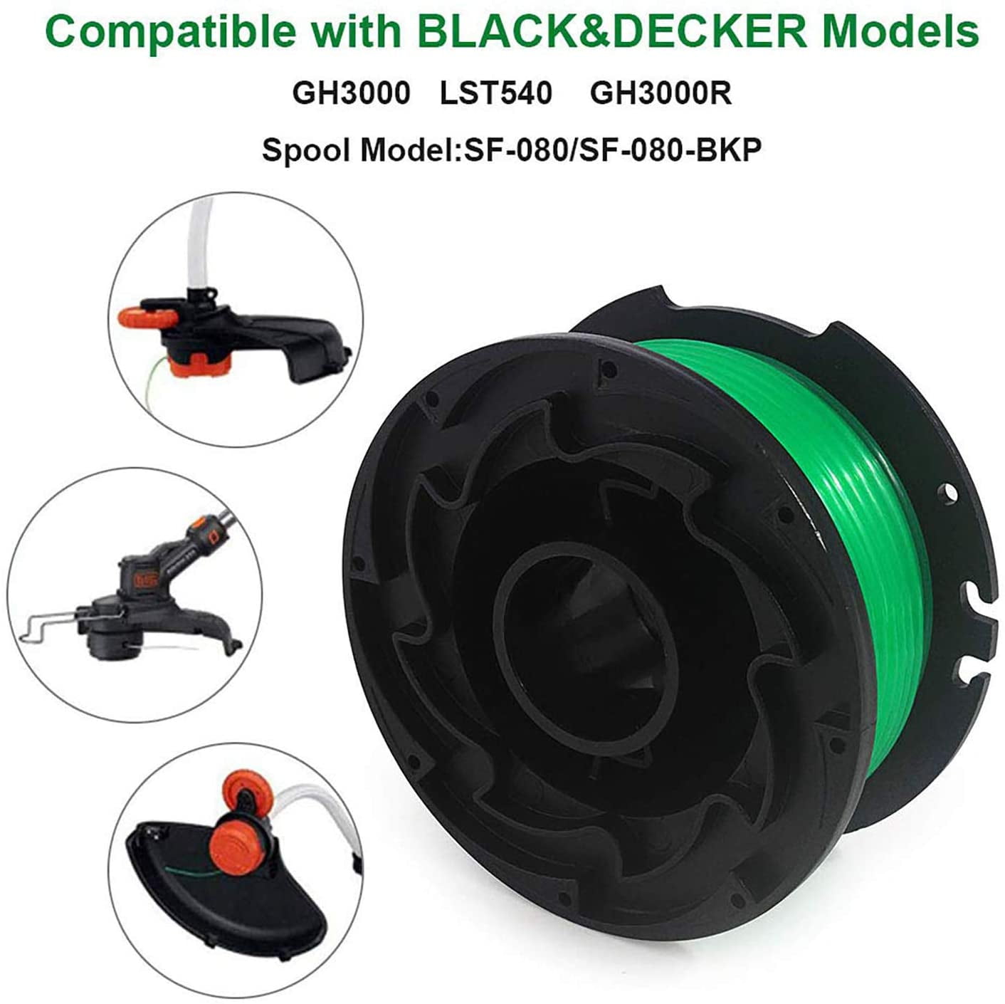 Thten String Trimmer Spool Replacement for Black and Decker SF-080 GH3000 LST540 Weed Eater 20ft 0.080 GH3000R LST540B Edger Refills Line Auto Feed Single Line Parts Trimmers Line Cord 4 Packs 