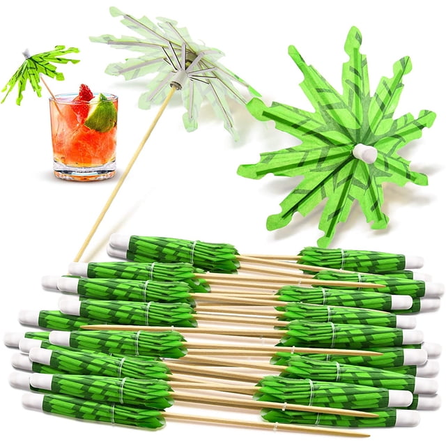 40 Pieces Green Tropical Coconut Palm Tree Toothpicks Paper Umbrellas Bamboo Toothpicks Handmade Cocktail Parasol Sticks for Cocktail Decorations Zhivalor WRLF-575