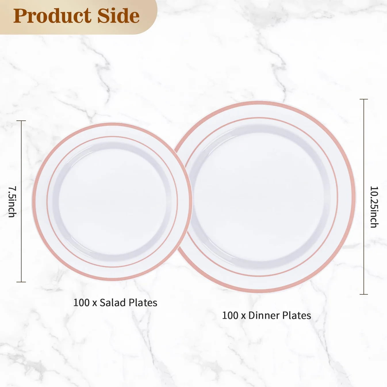 Goodluck 200PCS Rose Gold Plastic Plates, Heavy Duty Disposable Rose Gold Plates with 100 10.25 inch Dinner Plates and 100 7.5 inch Dessert Plates. Disposable Plates for Party, Wedding, Valentines