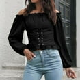 thumbnail image 6 of Perfectbot Womens Off Shoulder Blouse Lantern Long Sleeves Corset Tops Elegant Dressy Pleated Shirt, 6 of 6