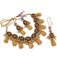 thumbnail image 2 of LUCKY JEWELLERY Back Meenakari Stone Bollywood Style Handcrafted Indian Jewelry 18k Gold Plated Yellow Color Tika Earring Combo Jewellery Set, 2 of 4