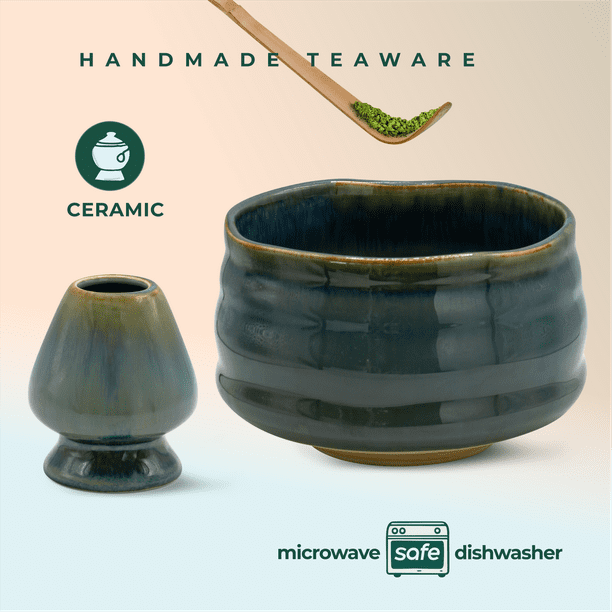 Traditional Matcha Tea Ceremony Set, 5 Piece Kit With Bamboo Whisk, Ceramic Bowl