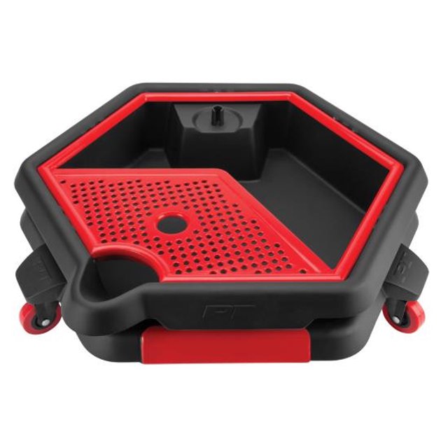 Performance Tool Drain Pan W4074 2 In 1; 8 Liter Capacity; 18-1/2 Inch Wide Hexagon; 5-3/8 Inch Height; Black/Red; Polypropylene; Without Handle; With Mobile Tool Caddy
