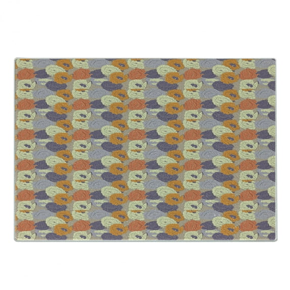 Floral Cutting Board, Retro Style Poppy Blossoms in Different Colors Tender Spring Nature Inspired Pattern, Decorative Tempered Glass Cutting and Serving Board, Small Size, Multicolor, by Ambesonne