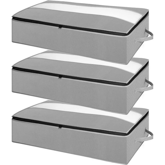 PWSAP 3 Pack 100L Underbed Storage Bags, Large Clothes Storage Bags with Zipper and Reinforced Handle, Thick Foldable Breathable Storage Under Bed Clothing Storage Bags