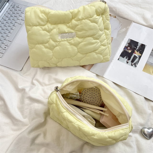 Bolsa de cosméticos Cloud Shape | Bolsa de maquillaje a rayas con bloque de colores 24x17x8cm | Bolsa portátil con cremallera azul claro rosa rosa blanco amarillo | Mini organizador de viaje