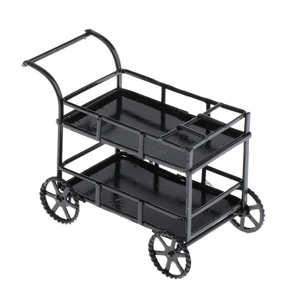 Carrito de Comedor de Servicio en Miniatura 1/12 Accesorios de Bebida de Comida de Negro Sunnimix Carrito de comedor de casa de muñecas