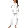 thumbnail image 5 of FRSASU Pajama Sets for Women 2 Piece Lounge Set Round Neck Button up Long Sleeve Tops and Long Pants Soft Comfy Sleepwear Outfits White, 5 of 7