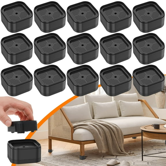 16Pcs Bed and Furniture Risers,Round Furniture Riser Heavy Duty Bed Chair Riser Support 1300lb Anti-Slip Desk Couch Bottom Elevator Stackable Sofa Table Raiser 1.38-2.56 in Furniture Legs