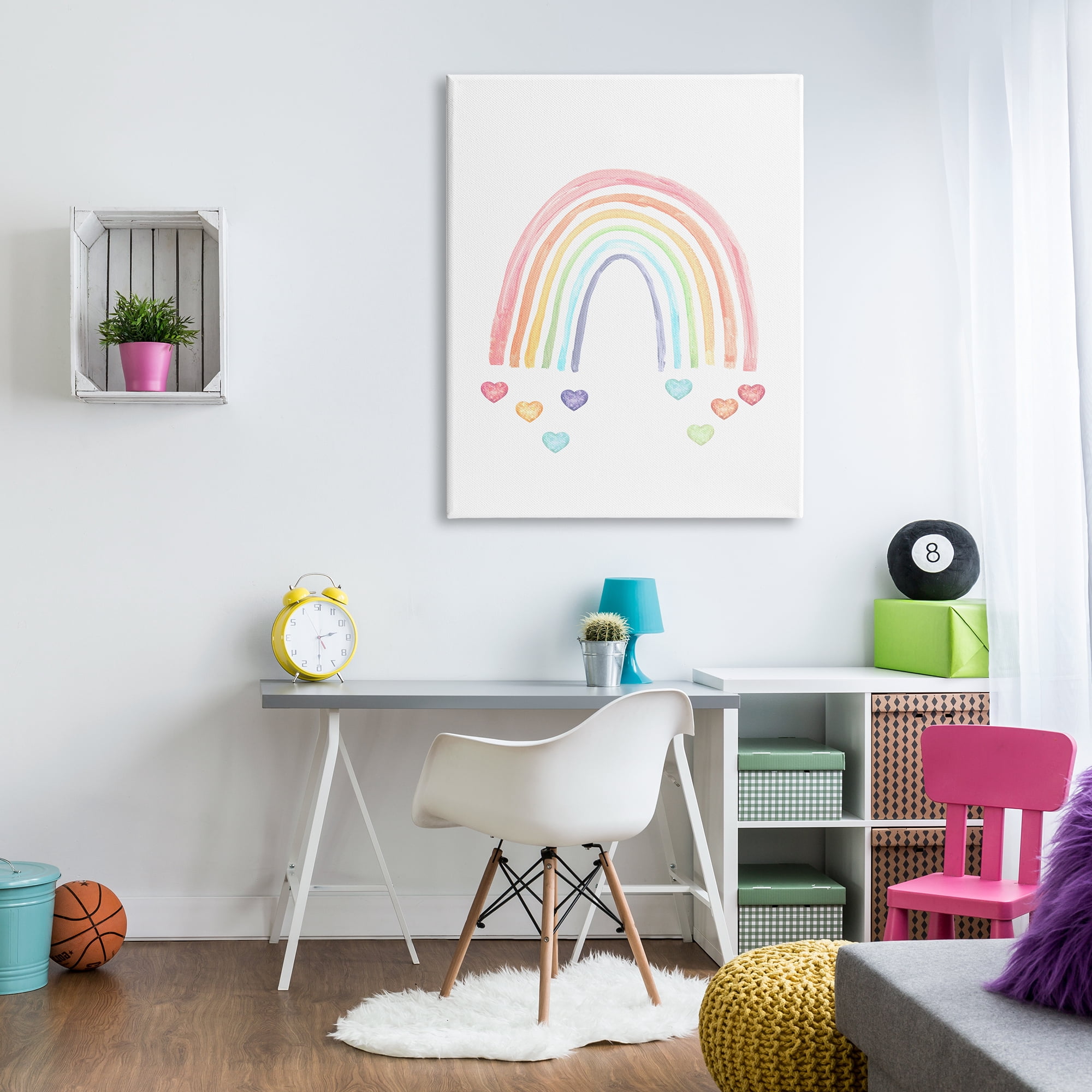 Stupell Industries Rainbow with Falling Hearts Landscape Painting Gallery Wrapped Canvas Art Print Wall Art, 36 x 48