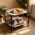 thumbnail image 6 of huayou Light Gray Plain Double Layer Elevated Pet Cot, Quick Dry Removable Washable Mesh Fabric, Decoration, for Small Pet Balcony Rest Zone, 19.69x19.69x17.71 inch, Light Gray, 6 of 6