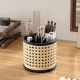 thumbnail image 3 of Vanity Desk Makeup Storage Rotating Rattan Texture Organizer Large Capacity Divided Holders for Desk Pen Lipstick Eyeshadow Cosmetic Brushes Container, 3 of 6