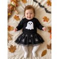 thumbnail image 5 of RUINIXCW Toddler Baby Girls Halloween Outfit Little Baby Girls Fall Clothes Cute Pumpkin Ghost Embroidery Long Sleeve Sweatshirt Top with Tulle Tutu Skirt Set, 5 of 9